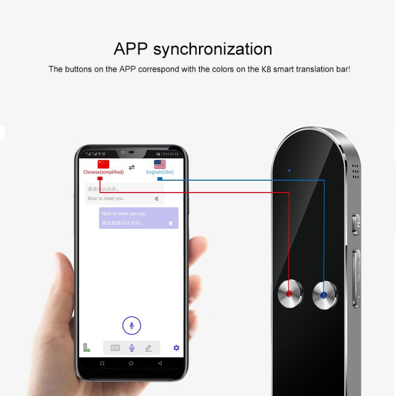 Mini Bluetooth Smart Voice Translator HiFi Portable Real-Time 68 Multi-Language Speech Interactive Translator For Android IOS