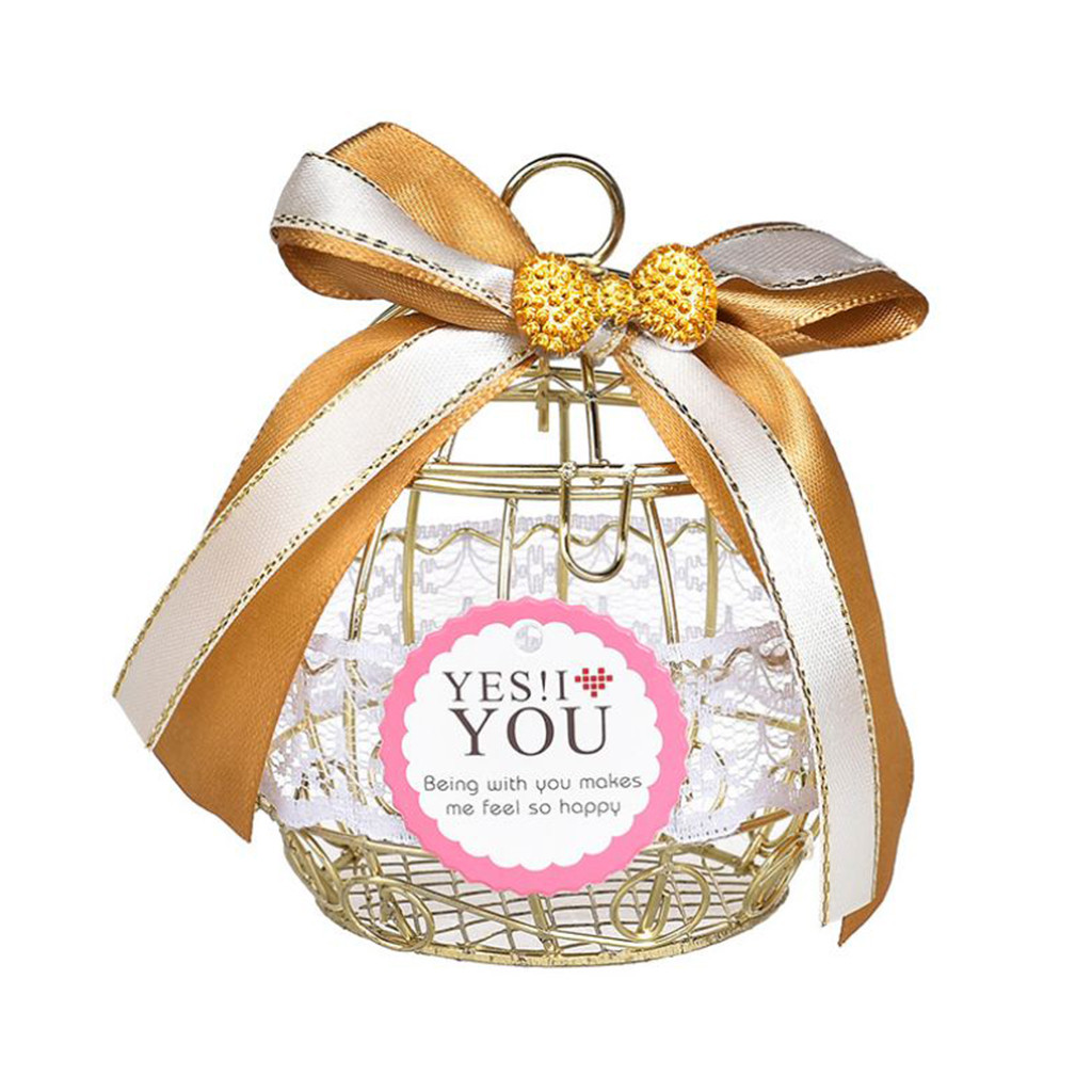Wedding Decor Candy Box 1PC Gold Hollow Bird Cage Wedding Party Box Container Candy Chocolate Boxes Boxes 0516#30: C