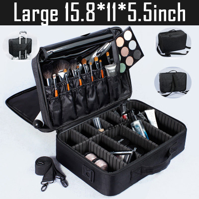 HMUNII Women Cosmetic Bag Travel Makeup Organizer Make Up Box Cosmetics Pouch Bags Beauty Case For Makeup Artist: F-Black Cosmetic bag