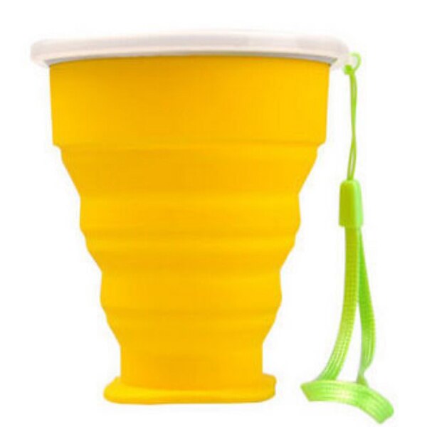 Telescopic Portable Silicone Folding Cup With Lid Anti-Fouling Outdoor Cup Coffee Cup Children Travel Drinking Water: Yellow
