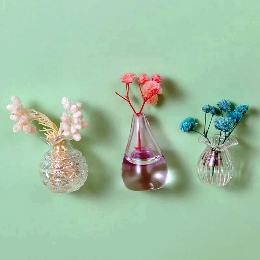 Glasvase Kühlschrankmagnet 3D Miniatur Blumenvase Kühlschrankmagnet für Home Office Küche Spind Kühlschrank Glas Mini