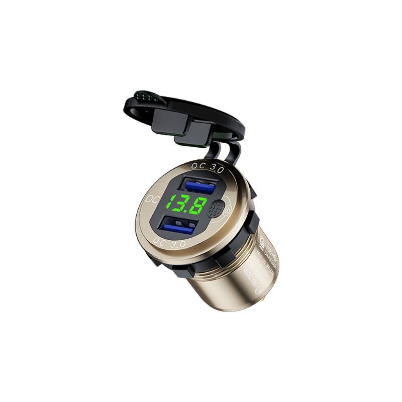 12V 24V 18W Aluminium Wasserdicht Dual QC 3,0 USB Schnelle Ladegerät Steckdose mit LED Voltmeter Schalter für Auto Marine Lkw: Gold