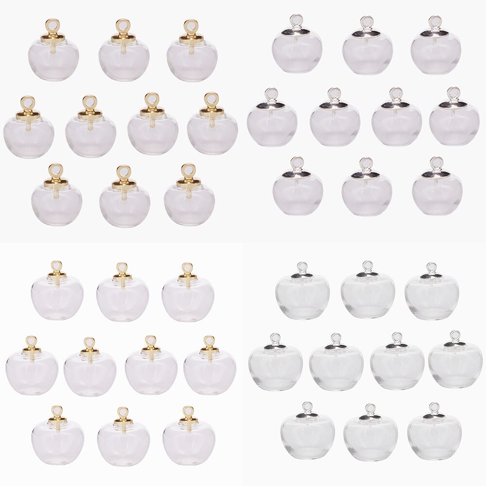 5sets apple water shape hollow glass ball with silver color cap set glass vials pendant glass bottle jewelry findings