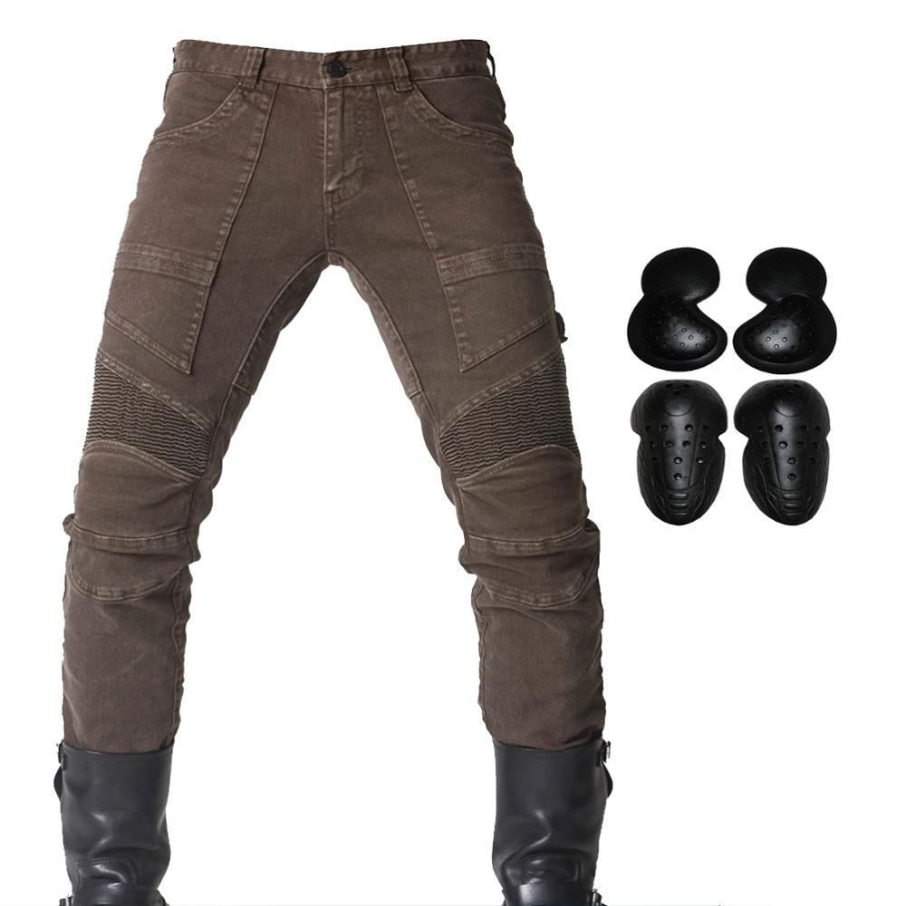 Mænd motorcykel ridning jeans motocross racing bukser med 4 x opgradering knæ hofte beskytter puder beskyttende bukser motorcykel bukser: M