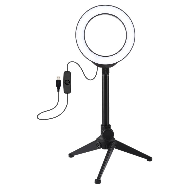 -PULUZ 4.7Inch Ring Light LED Desktop Ring Lamp with Tripod Selfie Stick USB White Light for Makeup Studio Photography: Default Title