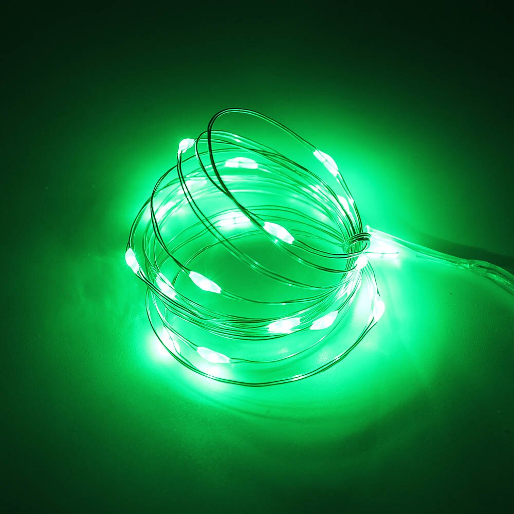 Guirnalda de luces LED de cadena de alambre plateado, 1 piezas, 1M, 2M, 3M, 5M, para Navidad, hogar, boda, decoración de vacaciones al aire libre: verde / P