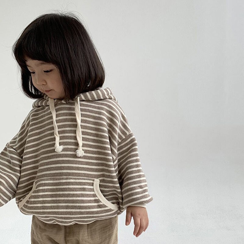 Sudadera con capucha para niños y bebés, ropa de otoño, Tops, sudaderas informales con estampado a rayas para niñas
