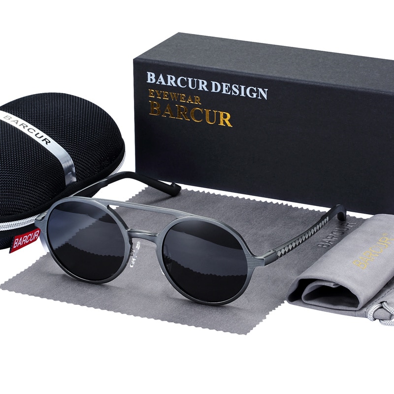 BARCUR rétro aluminium magnésium lunettes de soleil polarisées Vintage accessoires lunettes femmes lunettes de soleil conduite hommes lunettes de soleil rondes: Gun Original