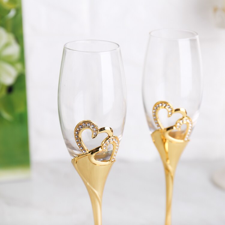 Hjerteformet rødvin glas høj fod krystal glas guld sølv dobbelt kop elskere kop fødselsdag bryllup dekoration
