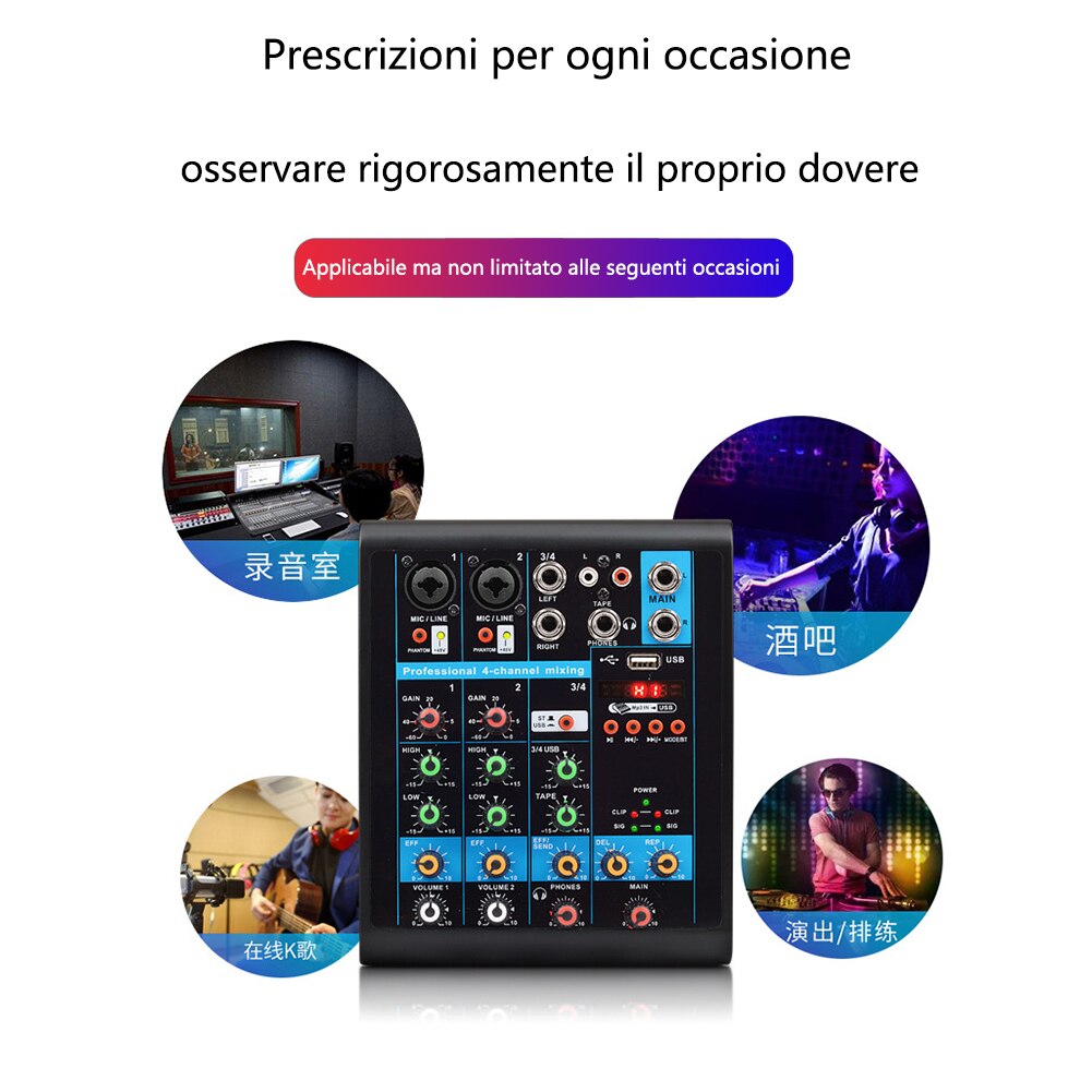 4 Channels Mini Mixer Studio Sound Mixing Console Karaoke Stereo Portable Live KTV Bluetooth Party USB Audio