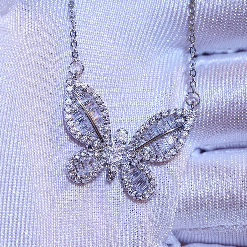 trendy Butterfly Necklace solid 925 sterling silver for girl Christmas jewelry moonso X5659