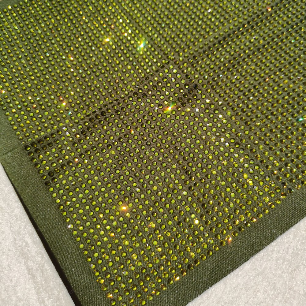 Tissu élastique en Polyester et Spandex | Strass cristal vert de , tissu extensible, paillettes brillantes