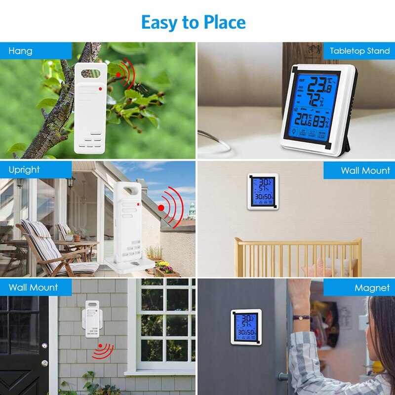 Press Sn Weather Station + Outdoor Forecast Sensor Backlit Thermometer Hygrometer Wireless Weather Station