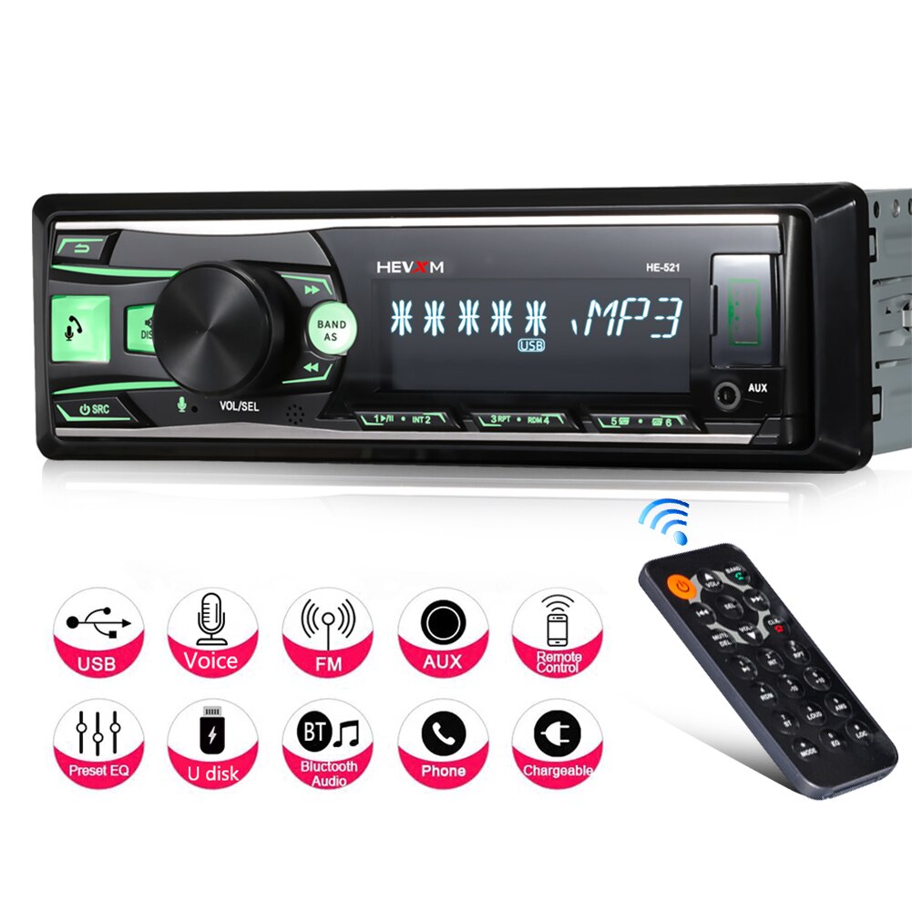 1DIN 12V In-Dash Car Radio Stereo Voice Remote Control Removable Panel Bluetooth Autoradio FM USB AUX-IN MP3 Multimedia Player