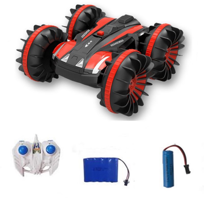 360 rotating rc cars , 2,4g remote control stunt cars, 2 -sided waterproof cars that drive on water and land, amphibious electric rc toys: Small red