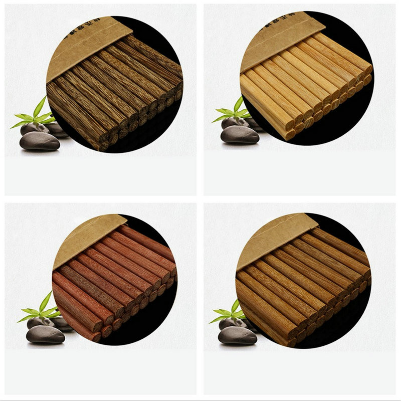 Palillos de madera reutilizables para comida, Palillos Chinos de bambú, japoneses, Chinos, 10 pares