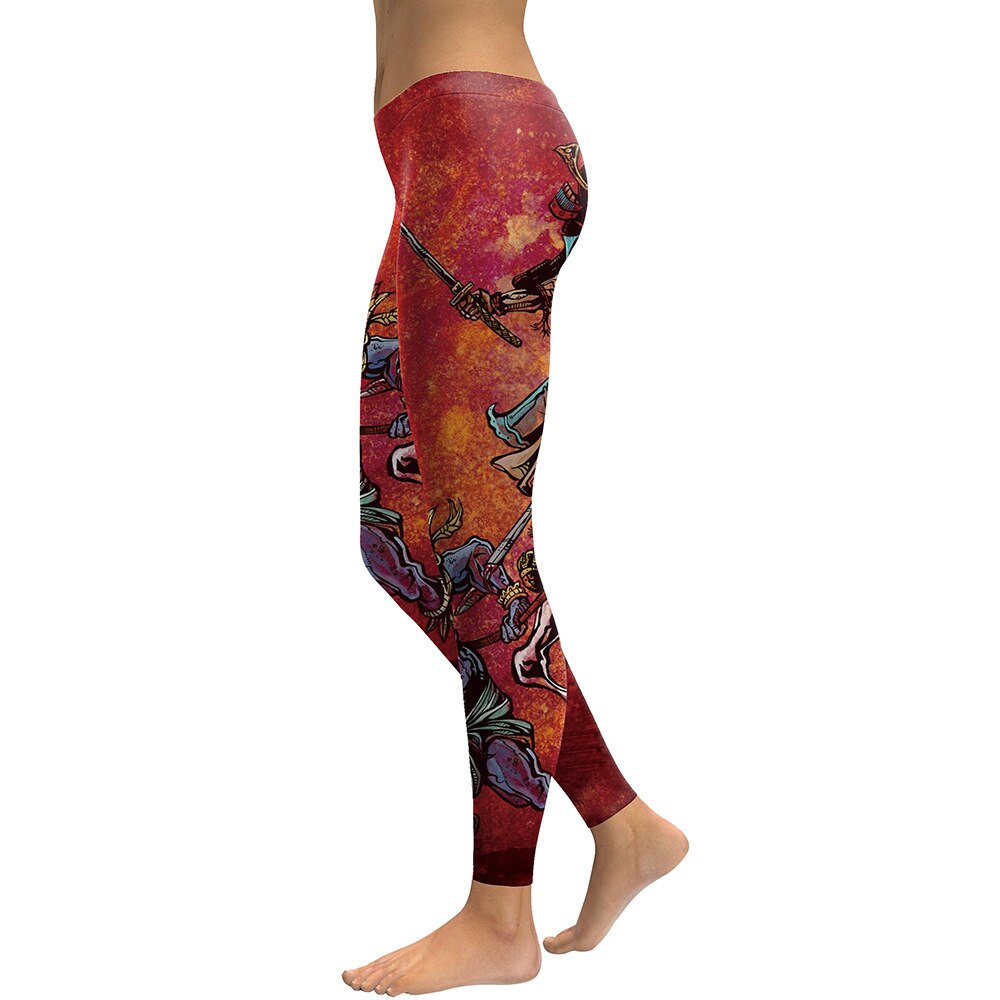 JIGERJOGER RED Japanese samurai 3D Graphic Full print tights Women Sport Pants Trousers running leggings plus size XL