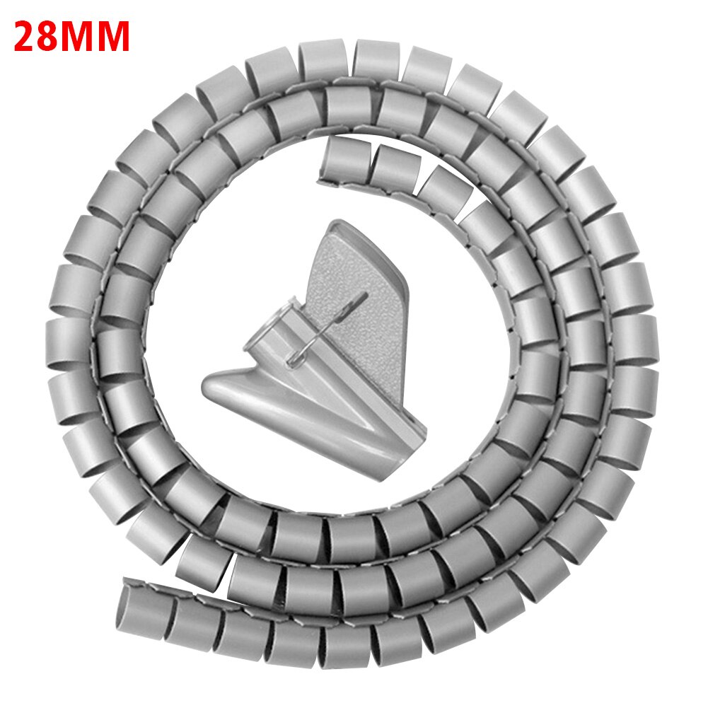 2m Organizer Protector Tidy With Clip Durable Easy Wrap Wire Management Flexible Storage Tube PE Cable Sleeve Home Office Cover: Grey / 28mm