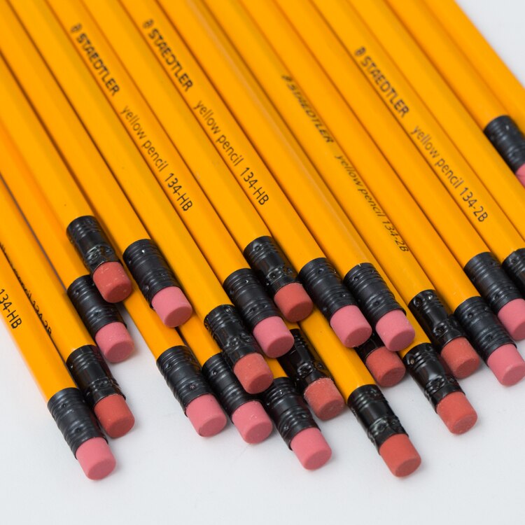 12Pcs Staedtler yellow pencil 134 wooden pencil HB 2B With rubber head Office and School Supplies