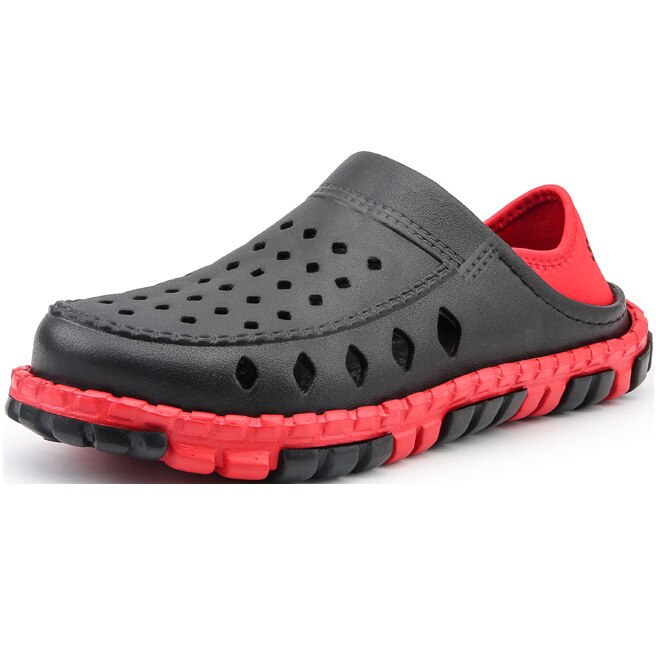 Plastic Sandalen Mannen Zomer Holie Schoenen Slip Op Half-Slippers Mannelijke Strand Schoenen Sandalen Flats licht: black red / 42