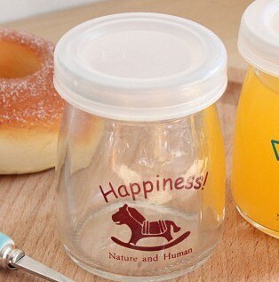 Cartoon Transparante Bakken Pudding Fles Glas Melk Cup Gelei Cup Novety Item Yoghurt Melk Pudding Fles Feestartikelen: happiness