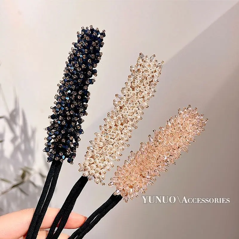 Donut de cristal Floral Updo para mujer, palo de pelo fácil de hacer moños, placa de bricolaje, diadema flexible, accesorios para el cabello,