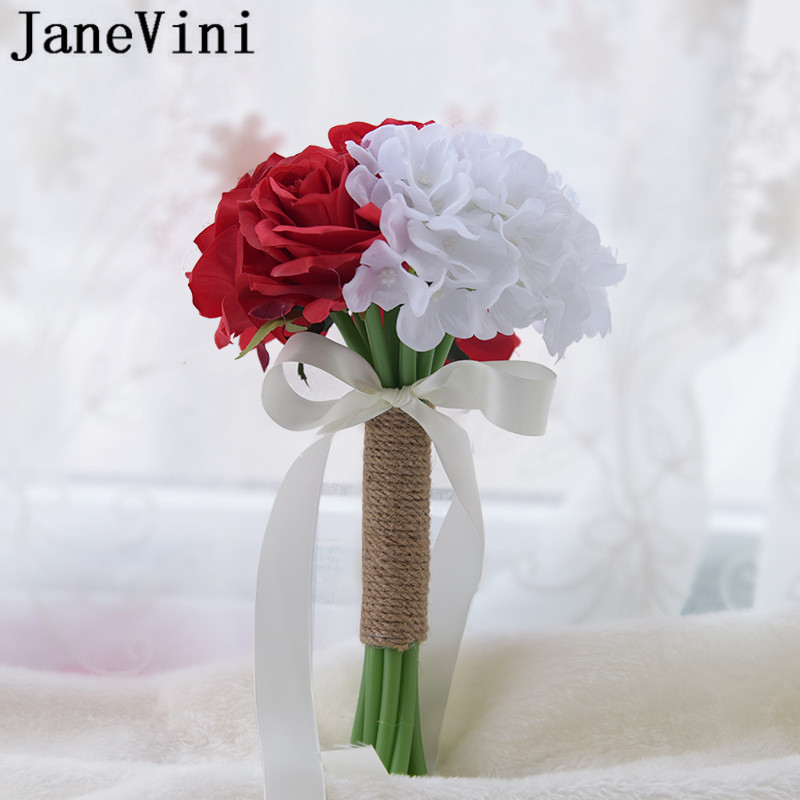 JaneVini A Buon Mercato Damigella D&#39;onore Bouquet Da Sposa 16cm Rosa Articielle Ortensia Peonia Damigelle D&#39;onore Spose Fotografia Piccoli Fiori