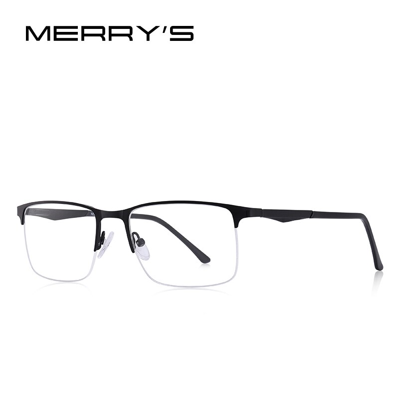MERRYS-gafas de sol cuadradas para hombre, anteojos masculinos de , Montura de gafas de aleación de titanio, para miopía, graduadas, ultralivianas, S2059: C01 Black
