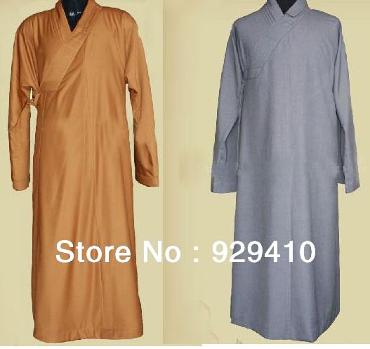 unisex thick cotton zen shaolin Buddhist Monks robe uniforms suits abbot gown laymeditation clothing gray yellow 2colors