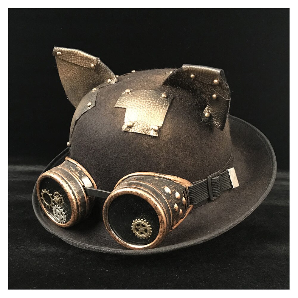 Kvinner steampunk bowlerhatt patch utstyr briller gull topper topp hatter fedora hodeplagg cosplaybillycock brudgommen lue: Svart yjg