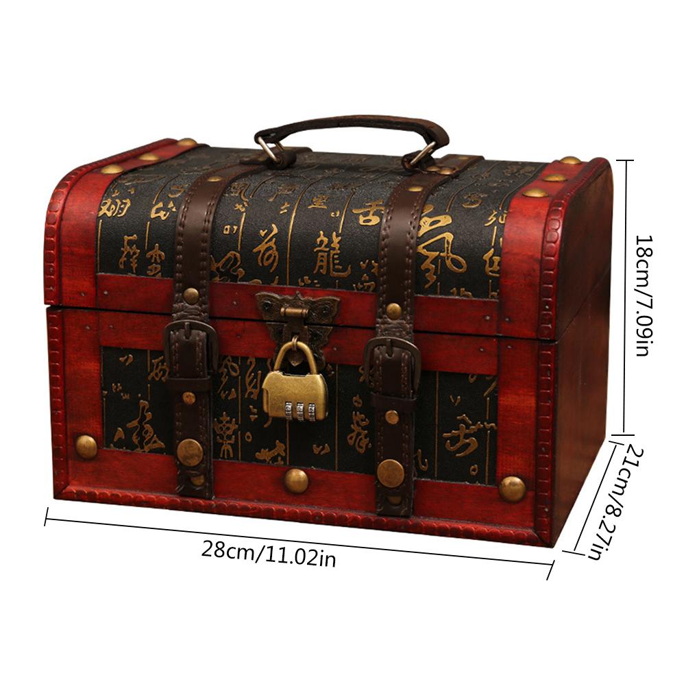 Treasure Chest With Lock Box Cosmetics Jewelry Treasure Hunt Box Wooden Crafts Decorative Ornaments