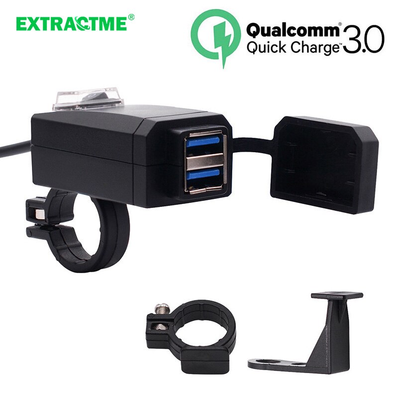 3.0A Dual USB Aux Charger – Plug For Honda CRF1100L Africa Twin – Black