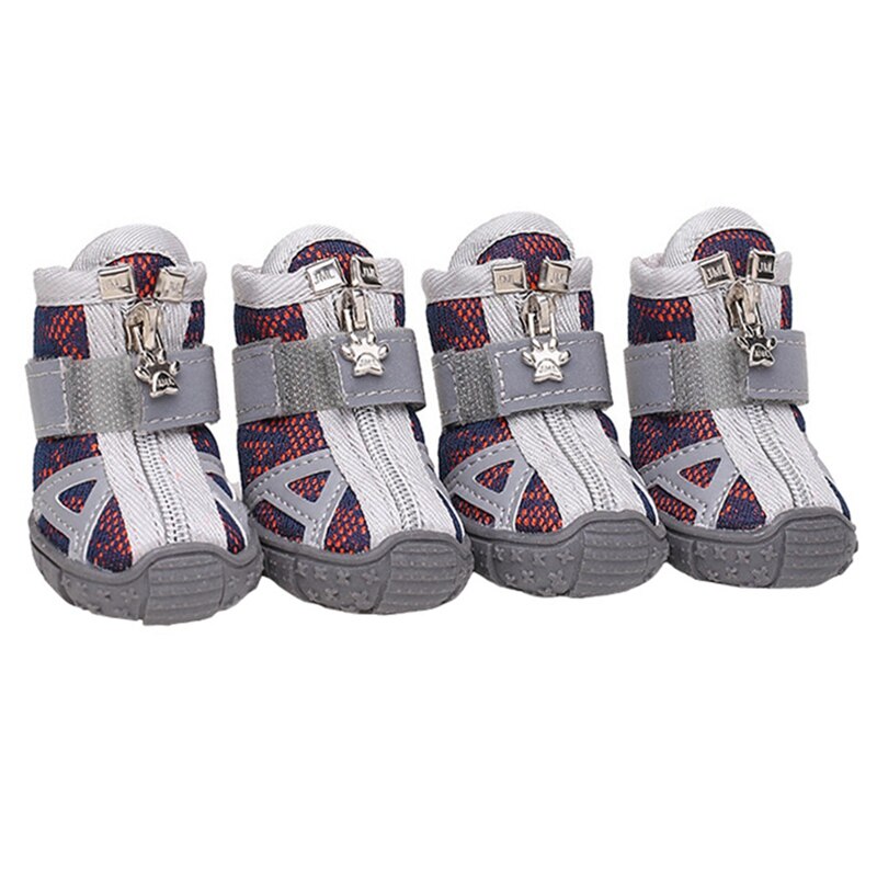 4 pièces/ensemble chaussures pour animaux de compagnie respirant fond souple antidérapant réfléchissant respirant maille chien bottes pour chat petits chiens toutes les saisons: red / 55