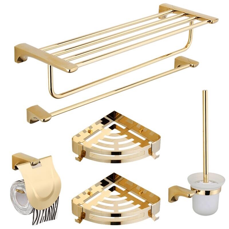 Badeværelsestilbehør guld toiletbørsteholder,papirholder,håndklædestang,håndklædeholder badeværelse hardware sæt pvd finish