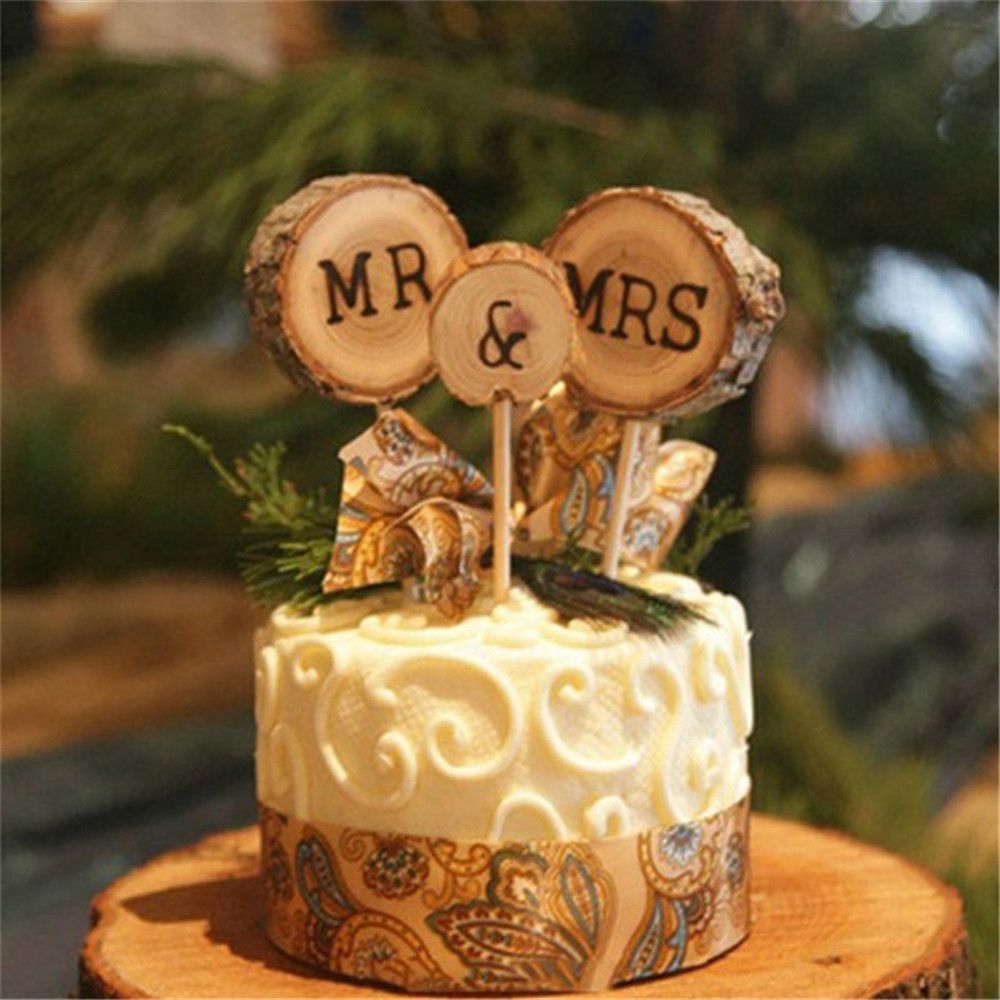 3 stk mr &amp; fru rustikk bryllupskake toppers forlovelse trebokstaver #39 valentinsdag jubileumsfest dekorasjon