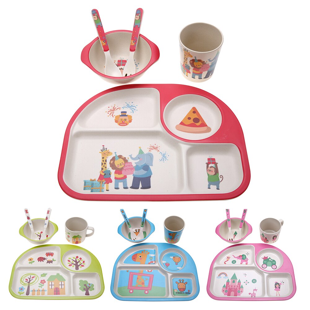 5 st/set bambufiber baby tallrik fat barn porslin fat servis baby miljövänlig