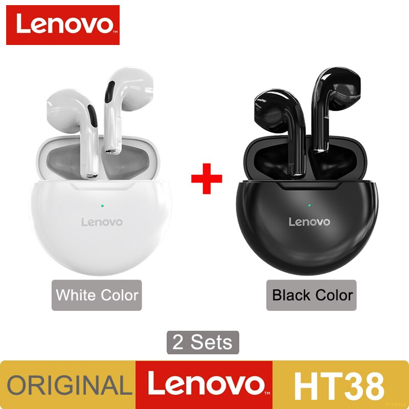 Lenovo HT38 TWS Earphone Wireless Fone Bluetooth Headphones AI Control Mini Headset Dual Mic Noise Reduction HiFi Stereo Earbuds: HT38 1White ad 1Blac