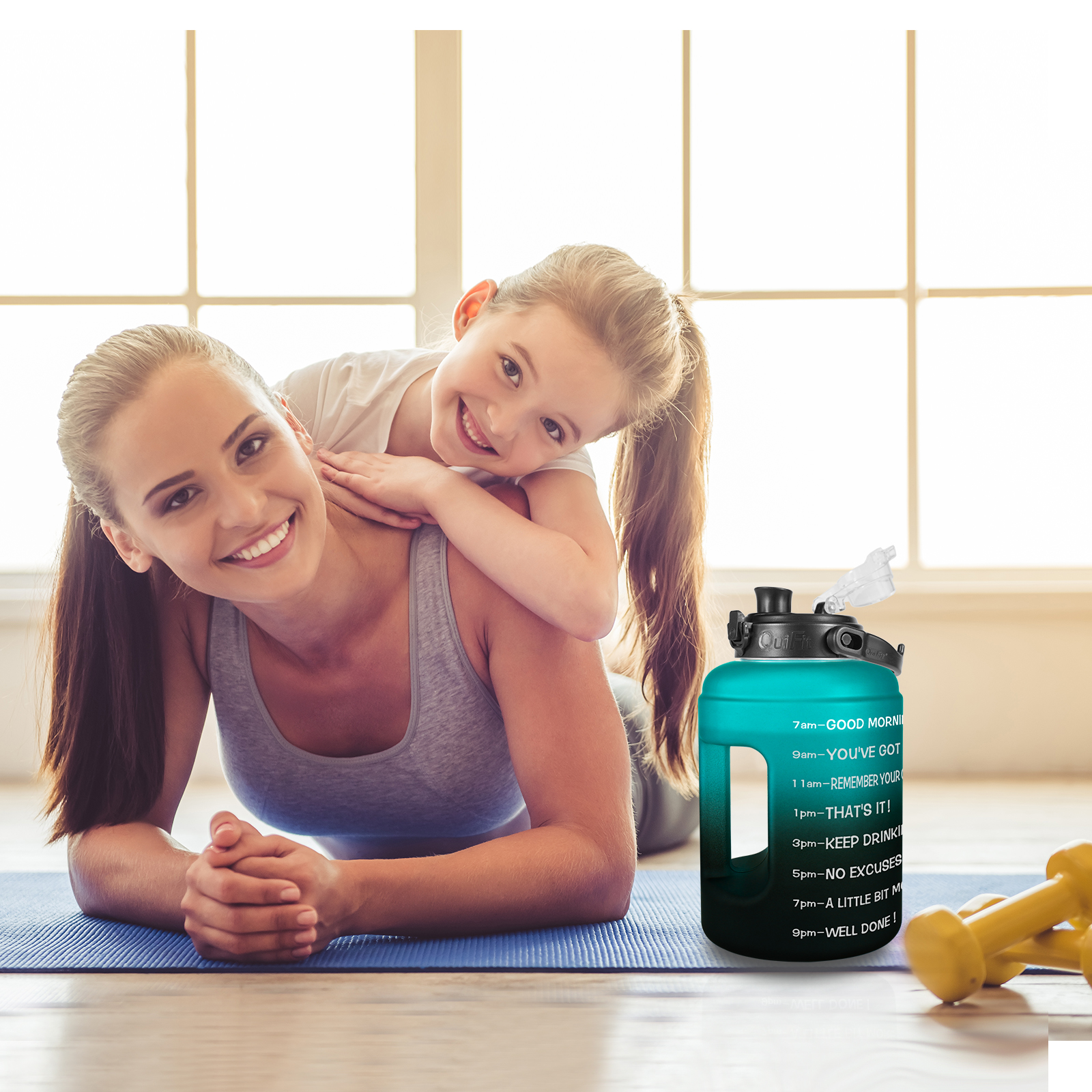 BuildLife 1 galon butelka wody 2.5L 3.78L motywacyjny z markerem czasu sport szczelne szerokie usta duży dzbanek BPA Free Fitness