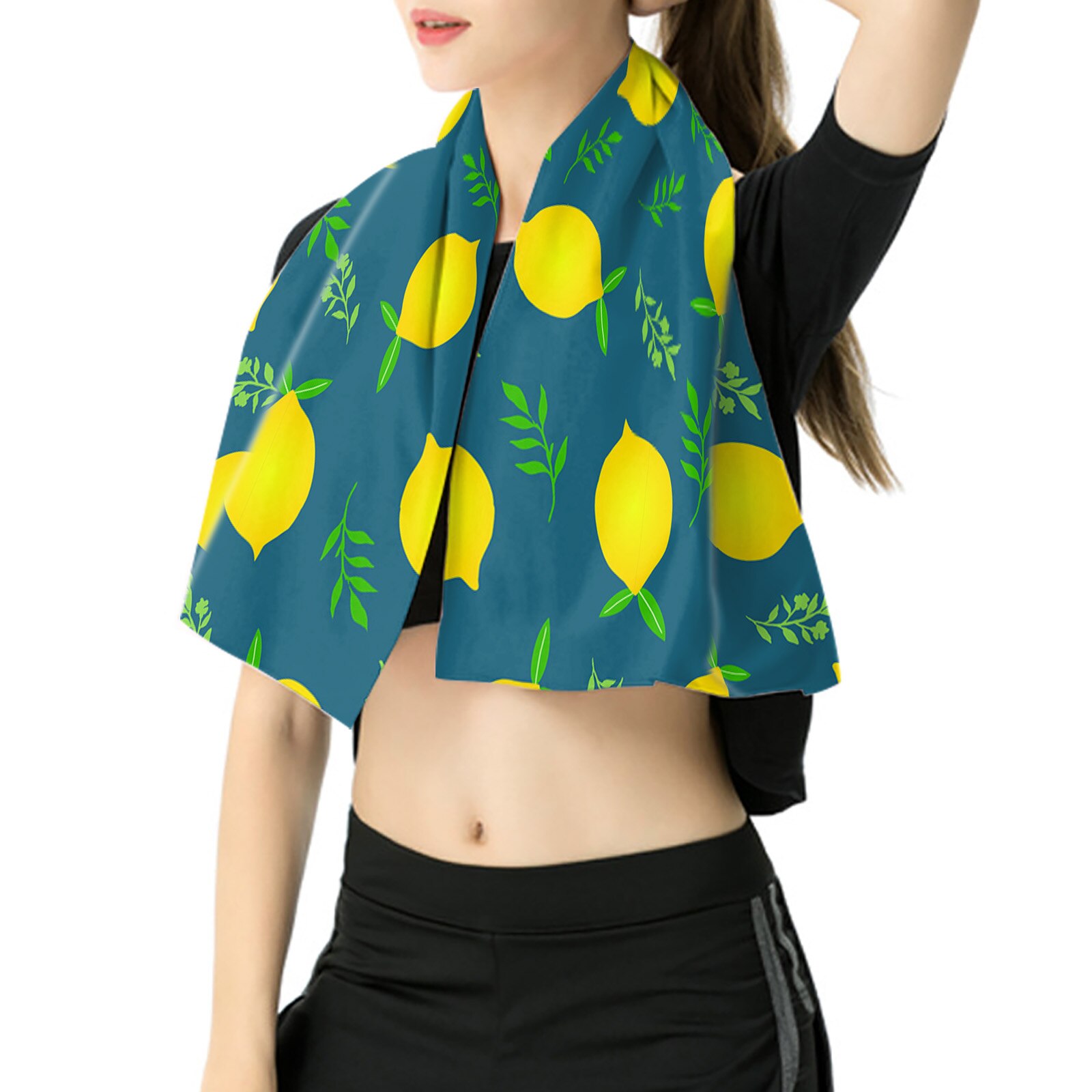 Verse Fruit Citroen Blauwe Achtergrond Badhanddoek Voor Volwassenen Thuis Essentials Zomer Zwemmen Strand Handdoek Snel Droog Gezicht Handdoek