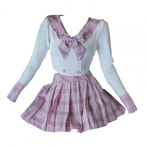 Uniforme de Escuela Japonesa para niñas, Tops de Sailor + falda Estilo marinero, ropa para estudiantes, de talla grande, Lala, ropa de animadora: Rosa / S