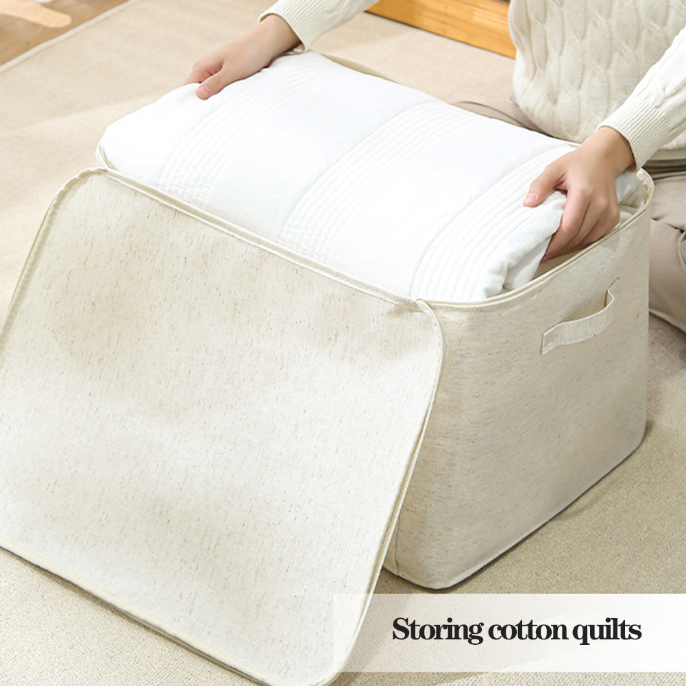 White Storage Boxes Universal Cotton & Linen Storage Bin Dustproof Clothes Quilt Organizing Box With Handle For Living Room