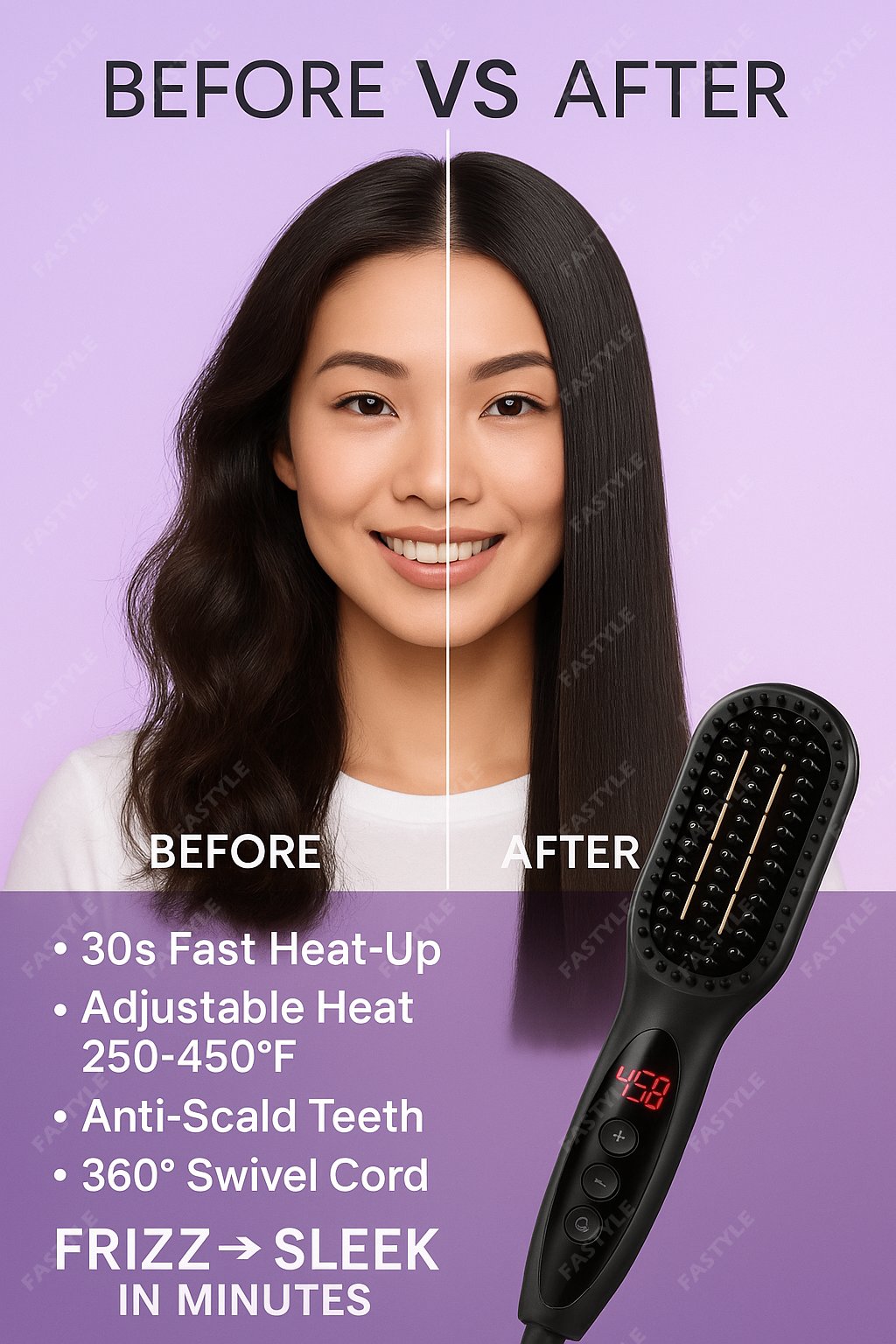 Cepillo alisador de pelo, hojas de peinado rápido, cabello liso, suave y brillante, reduce el frizz, adecuado para cabello ondulado, rizado y grueso