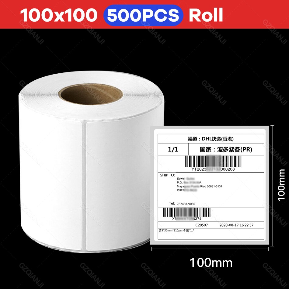 Lastest USB Thermal Address Printer Waybill 100 110mm Label Printer For Express Logistic Label Paper Roll: 100x100mmx500pcs / EU plug