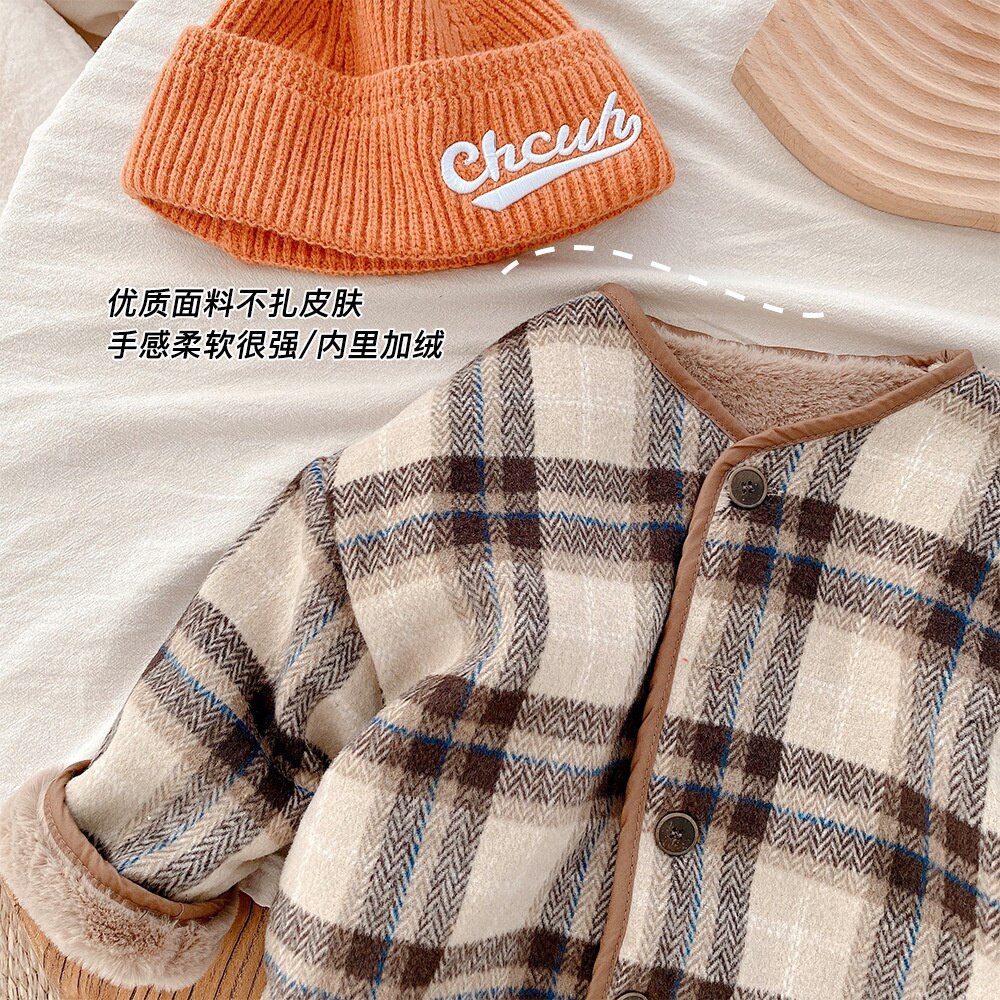 2021 inverno nuovi ragazzi e ragazze moda interna in pile plaid cappotti bambini spessi caldi giacche di lana casual