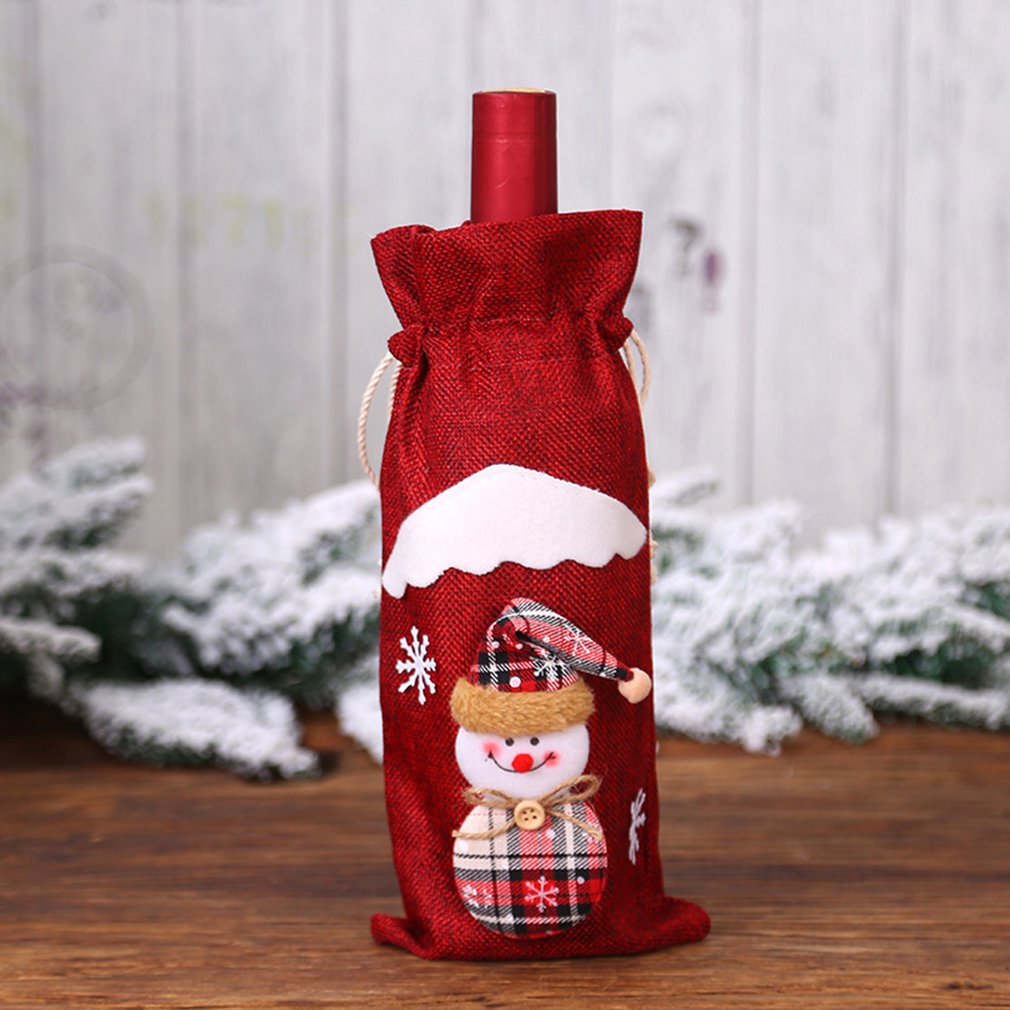 Weihnachten Dekorationen Sackleinen Alten Mann Puppe Rotwein Flasche Set Wein Tasche Festival Hotel Dekoration Sackleinen Wein Set: red