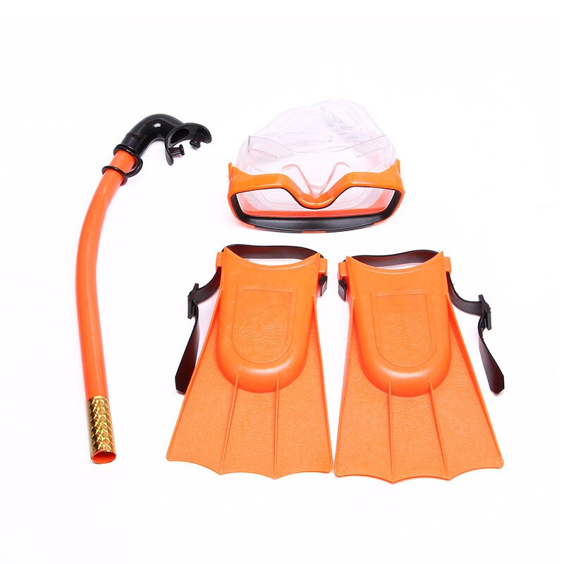 Barn silikon snorkel mask simglasögon dykning undervattens scuba masker snorkel dyk fenor set barn 3 st dykutrustning: Orange