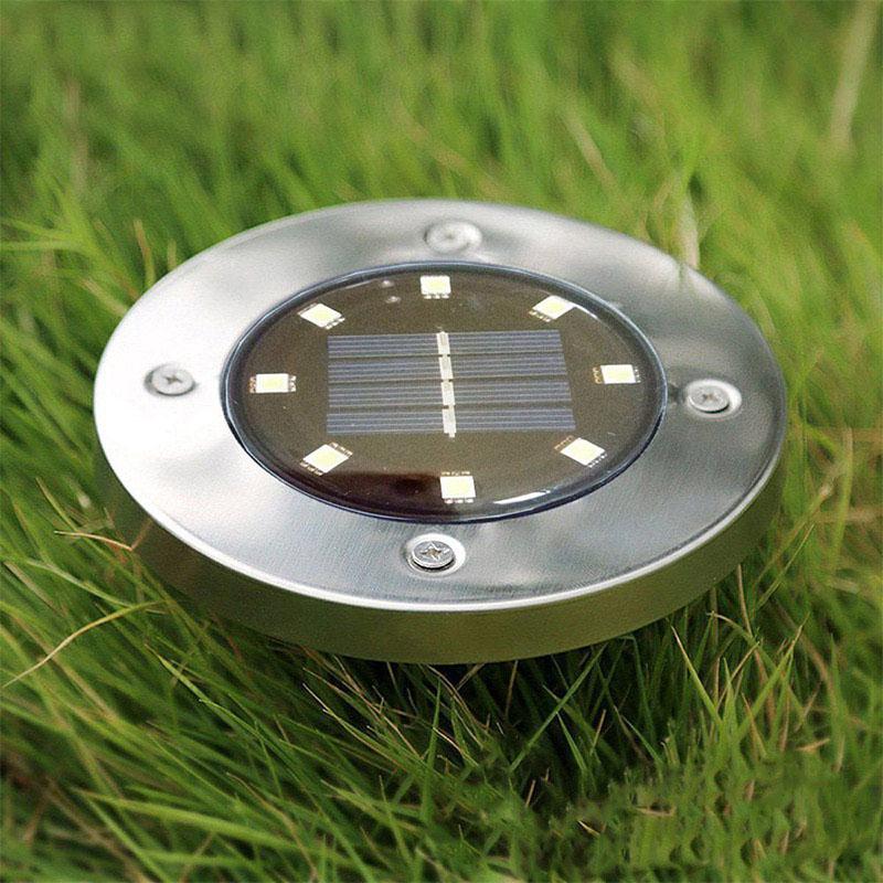 SOLLED 4PCS 8 LED Lawn Pin Lamp Solar-Poweredwith Warm White Light Outdoor Stainless Steel Yard Garden Light Decoration