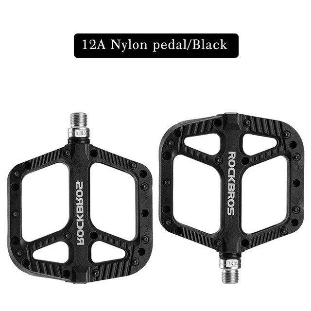 Rockbros ultra-let pedal mountainbike cykelpedaler nylonfiber flerfarvet store fodcykel bærende pedaler cykeldele: 12a- sorte