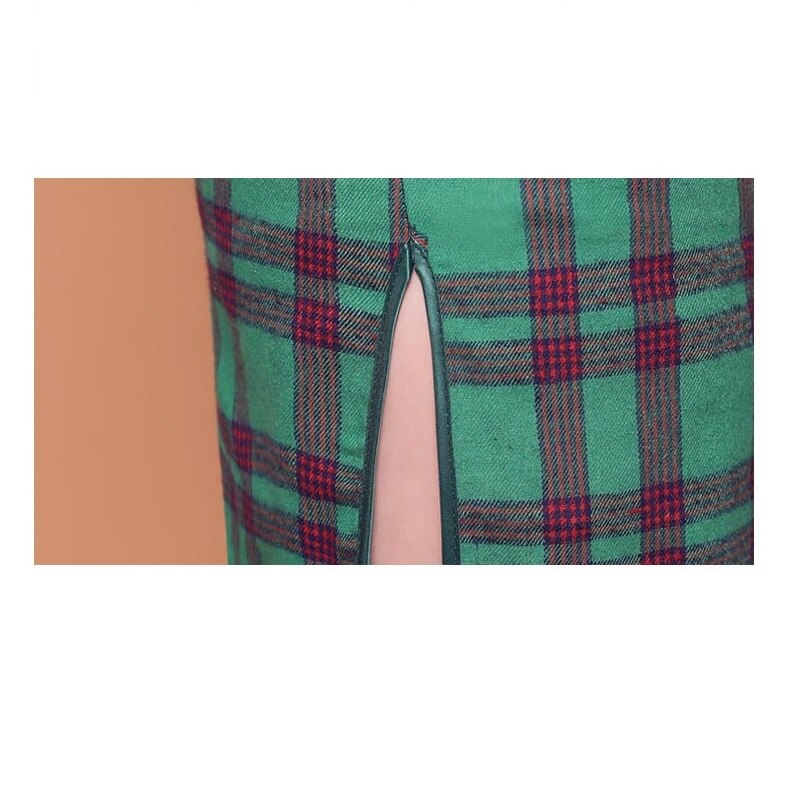 Sheng coco grønt gitter chipao kjoler kvinne mini cheongsam qipao skrå rutete kort klassisk slank sommer kjole i orientalsk stil
