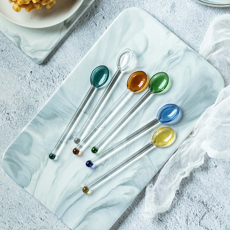 Cuillère en verre résistant à la chaleur résistant à la chaleur fouet Web célébrité café Dessert cuillère